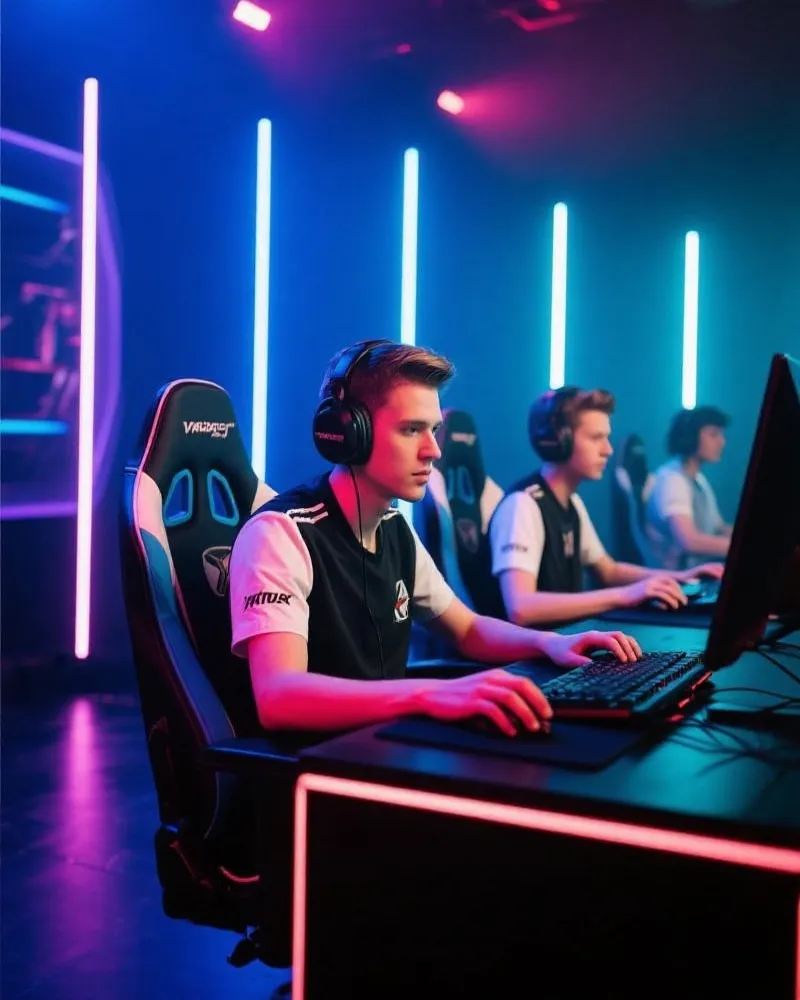 职业电竞选手在舞台上专注比赛